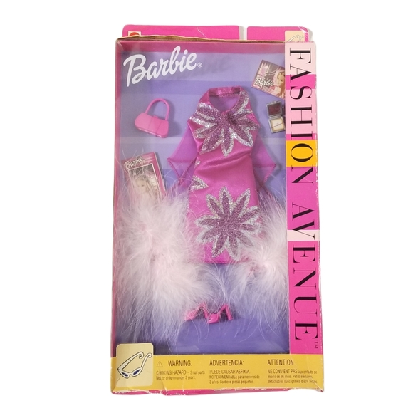 BARBIE Vintage 2002 Fashion Avenue Purple Glitter Dress Feather Boa Outfit NIB - Picture 12 of 12